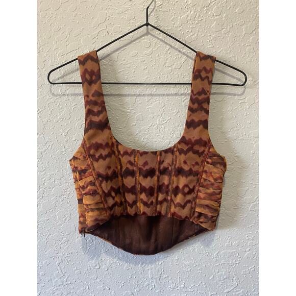 Zara Women’s Tulle Corset Top in Brown & Orange, size S Boho Party - Picture 6 of 8